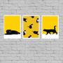 Imagem de Kit 3 Quadros Gato Preto E Amarelo 24x18cm