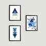 Imagem de Kit 3 Quadros Geométricos Triângulos Azuis 33x24cm - com vidro