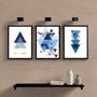Imagem de Kit 3 Quadros Geométricos Triângulos Azuis 33x24cm - com vidro