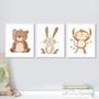 Imagem de Kit 3 Quadros Infantis Animais Minimalistas 33x24cm - com vidro