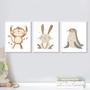 Imagem de Kit 3 Quadros Infantis Animais Neutros 33X24Cm - Com Vidro