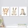Imagem de Kit 3 Quadros Infantis Animais Neutros 45x34cm - com vidro