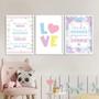 Imagem de Kit 3 Quadros Infantis Menina - Fada Sereia Unicórnio 33x24cm - com vidro