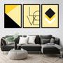 Imagem de Kit 3 Quadros Love Geométrico Amarelo 45x34cm - com vidro