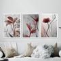 Imagem de Kit 3 Quadros Modernas Flores Nuances Cinza 33X24Cm