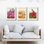 Imagem de Kit 3 Quadros Passarinhos Flores Colorido 24x18cm - com vidro