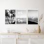 Imagem de Kit 3 Quadros Praia Preto E Branco Empatia 45X34Cm - Vidro