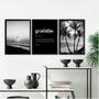 Imagem de Kit 3 Quadros Praia Preto E Branco Gratidão Significado 33x24cm - com vidro