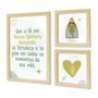 Imagem de Kit 3 Quadros Religiosos para Quarto Infantil Bebê com Moldura Oração Anjo Nossa Senhora Jesus Moldura Natural