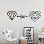 Imagem de Kit 3 Quadros vazados Decorativos Diamante coração geométrico love frase Quarto Sala Enfeite MDF Preto