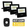 Imagem de Kit 3 Refletores LED Taschibra TR 30 Slim Preto + Sensor de Movimento com Fotocélula Qualitronix QA26M