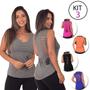 Imagem de Kit 3 Regatas Academia Feminina Blusa de malhar Camiseta Fitness Lisa até o GG Recortes laser