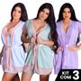 Imagem de Kit 3 Robes  Renda Luxo  Feminino Noiva Sexy Roupão de Banho Kimono Roupa de Dormir Feminina