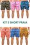 Imagem de Kit 3 Short Praia Masculino Tactel Estampado, Neon, Esporte, Academia