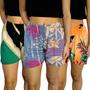 Imagem de Kit 3 Shorts Femininos Meia Coxa Soltinhos Elástico Estampas Sortidas Viscolycra Pp ao Plus Size
