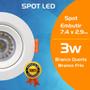 Imagem de Kit 3 Spot Led Quadrado Redondo Embutir Direcionável Cob 3w