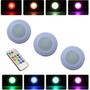 Imagem de Kit 3 Spots Luminárias Lâmpadas Redondas Sem Fio RGB Coloridas Multicolor Led Com Controle Remoto Para Paredes Armários