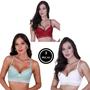 Imagem de Kit 3 Sutiã com Bojo de Renda Com Elástico Anatômico - c3 KIT 3 SUTIÃ JÉSSICA VERDE VERMELHO BRANCO