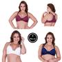 Imagem de Kit 3 Sutiã Plus Size Fecho Frontal Alça Reforçada - c6 KIT 3 SUTIÃS NADADOR BRANCO VINHO MARINHO