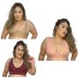 Imagem de Kit 3 Sutiãs de Algodão PLUS SIZE com Renda Sem Bojo Feminino Soutien Rendado Alta Sustentação Reforçado Seios Grandes