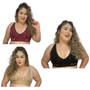 Imagem de Kit 3 Sutiãs de Algodão PLUS SIZE com Renda Sem Bojo Feminino Soutien Rendado Alta Sustentação Reforçado Seios Grandes