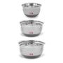 Imagem de Kit 3 Tigelas Bowls Bacias Saladeiras Inox Base em Silicone P M e G