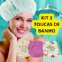 Imagem de Kit 3 Touca de Banho com Elástico Prova d'Água Reutilizável Estampas Sortidas - Envio Imediato