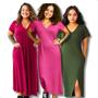 Imagem de Kit 3 Vestido Longo Feminino Midi Liso Com Fenda E Bolsos