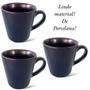 Imagem de Kit 3 Xicaras De Porcelana Para Café Conjunto Cozinha Preto Azulado