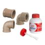 Imagem de Kit 30 luvas 3/4 30 curvas 3/4 15 curvas 3/4 com rosca 1 cola de PVC