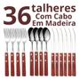 Imagem de Kit 36 Peças Faqueiro Conjunto de Garfos Facas Colheres com Cabo em Madeira Casa Restaurante Bar