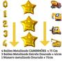 Imagem de Kit 4 Balões Metalizados Construção, Guindaste, Retroescavadeira, Empilhadeira, Betoneira + 3 Estrelas + Número Gigante