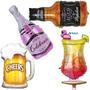 Imagem de Kit 4 Balões Metalizados Grandes Festa Tropical Boteco, Caneca Chopp 70cm, Garrafa Champanhe 100cm - Kit Festa Boteco