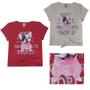 Imagem de  Kit 4 Blusinhas Feminina Básica Baby Look Cotton Verão Estampas diversas strass pérola Camiseta Menina Tshirt Tam 4 - 14