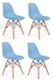 Imagem de Kit 4 Cadeiras Charles Eames Eiffel Azul Base Madeira Sala Cozinha Jantar