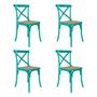 Imagem de Kit 4 Cadeiras Jantar Cross Katrina X Azul Turquesa Assento Bege Aço 