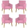 Imagem de Kit 4 Cadeiras Poltronas Para Sala De Estar Quarto Decorativa Confortavel Nina Pés Madeira Pálito S/Rodapé Suede Rosa