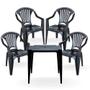 Imagem de Kit 4 Cadeiras Pretas em Plastico Ate 156 Kg + Mesa Plastica Quadrada 70 X 70cm