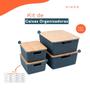 Imagem de Kit 4 caixas organizadoras tampa bambu 2p/2m cinza  Oikos