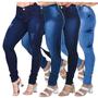 Imagem de kit 4 Calças Jeans Feminina Skinny Cós Alto que empina Hot Pants Cintura Alta Com Lycra Strech