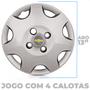 Imagem de Kit 4 Calotas Celta 2006 Aro 13 Prata Cubo Baixo Grid + Adesivo Resinado 48Mm Gm Cinza Com Dourado (4 Pc)