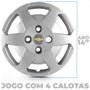 Imagem de Kit 4 Calotas Meriva Aro 14 Prata Cubo Baixo Grid + Adesivo Resinado 48mm Gm Cinza Com Dourado (4 Pc)