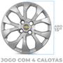 Imagem de Kit 4 Calotas Onix Prisma 2012 2013 2014 2015 2016 Aro 15 Prata Cubo Padrão Grid + Adesivo Resinado 48Mm Gm Cinza Com Dourado (4 Pc)