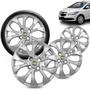 Imagem de Kit 4 Calotas Onix Prisma 2012 2013 2014 2015 2016 Aro 15 Prata Cubo Padrão Grid + Adesivo Resinado 48Mm Gm Cinza Com Dourado (4 Pc)