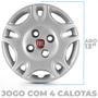 Imagem de Kit 4 Calotas Palio Elx 2001 Aro 13 Prata Cubo Baixo Grid + Adesivo Resinado 48Mm Fiat Vermelho (4 Pc)