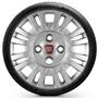 Imagem de Kit 4 Calotas Uno Fire 2004 2005 Aro 13 Prata Cubo Baixo Grid + Adesivo Resinado 48Mm Fiat Vermelho (4 Pc)