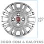Imagem de Kit 4 Calotas Uno Fire 2004 2005 Aro 13 Prata Cubo Baixo Grid + Adesivo Resinado 48Mm Fiat Vermelho (4 Pc)