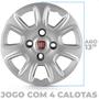 Imagem de Kit 4 Calotas Uno Vivace 2011 2012 2013 Aro 13 Prata Cubo Baixo Grid + Adesivo Resinado 48Mm Fiat Vermelho (4 Pc)