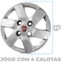 Imagem de Kit 4 Calotas Uno Way 2013 2014 Aro 14 Prata Cubo Baixo Grid + Adesivo Resinado 48Mm Fiat Vermelho (4 Pc)