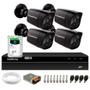 Imagem de Kit 4 Câmeras Segurança Black Full HD 1080p Infra 20M DVR Intelbras MHDX 1204 4 Canais 2TB SkyHawk